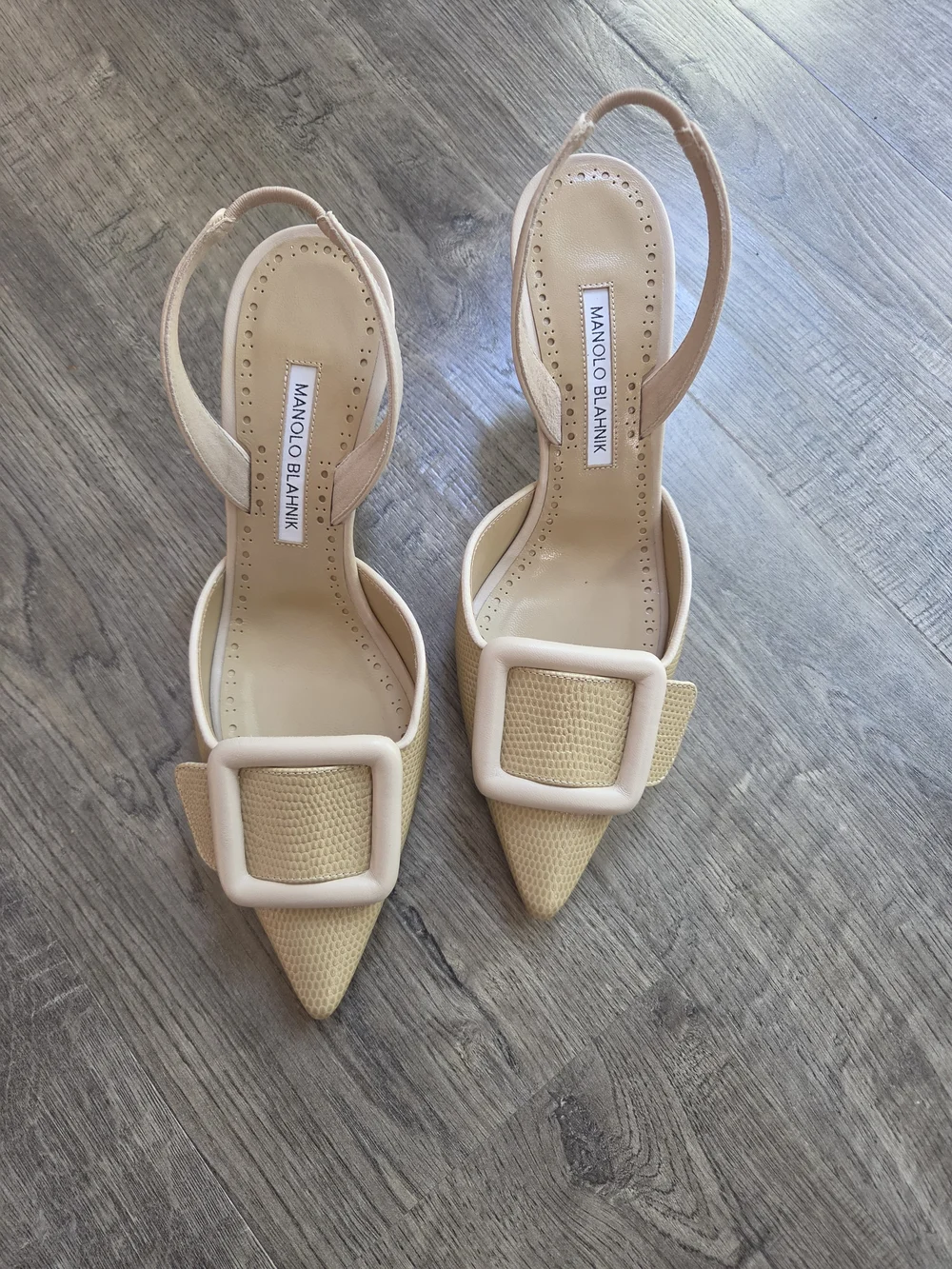 Light Beige Calf Leather Buckle Detail Slingback Pumps - Picture 1 of 10